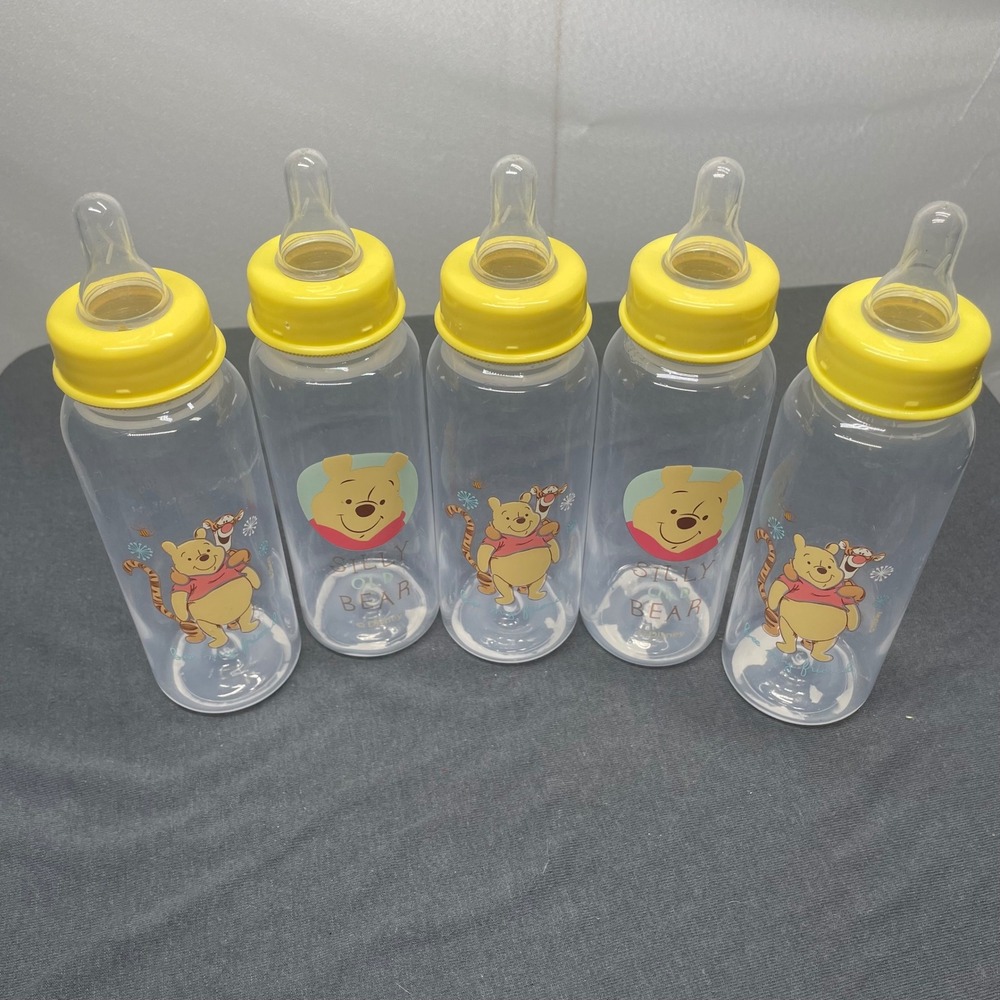 Disney Winnie the Pooh Plastic Baby Bottles 9oz 5-Pack Yellow Silly Old Bear
